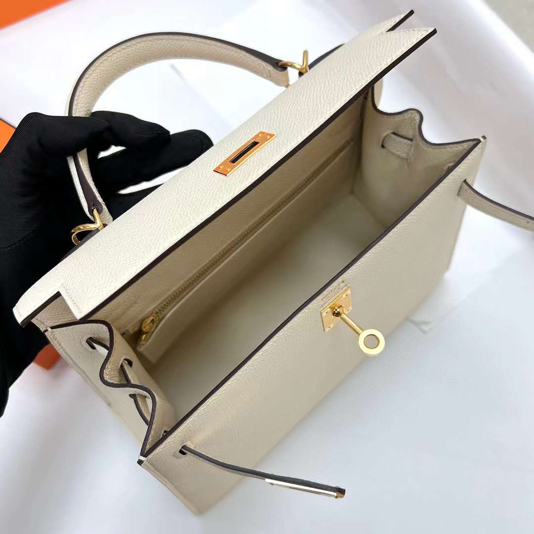 Hermès（爱马仕）Kelly 凯莉包 Epsom i2 奶油白 金扣 25cm 全手工蜡线缝制 Ghw