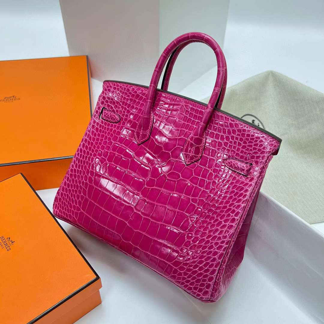 Hermès（爱马仕）Birkin 铂金包 亮面美洲鳄鱼 shiny alligator crocodile（御用原装进口Hcp鳄鱼）j5 桃粉色 金扣 25cm 全手工蜡线缝制 Ghw