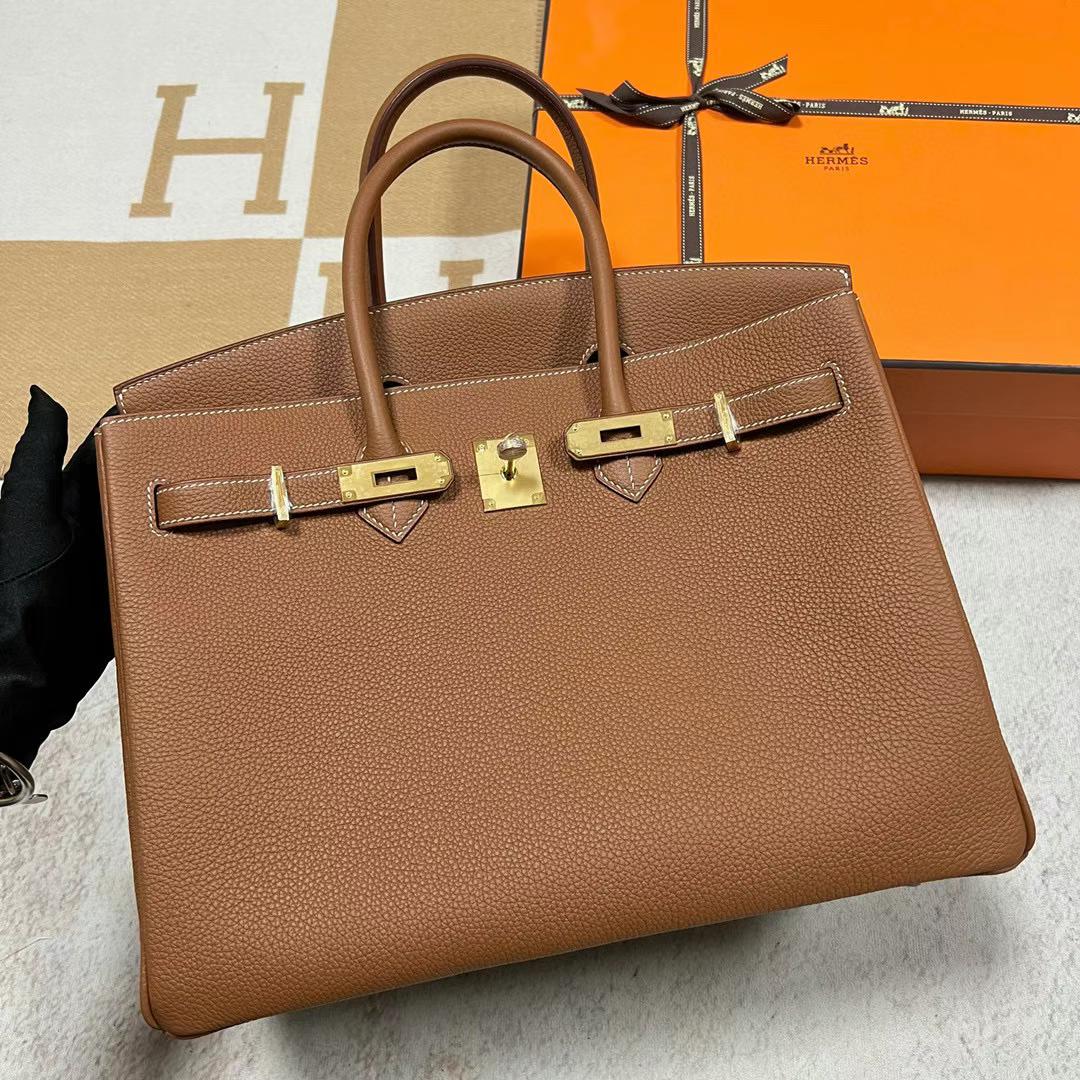 Hermès（爱马仕）Birkin 铂金包 Togo皮 Ck37 金棕色 金扣 35cm 全手工蜡线缝制 Ghw