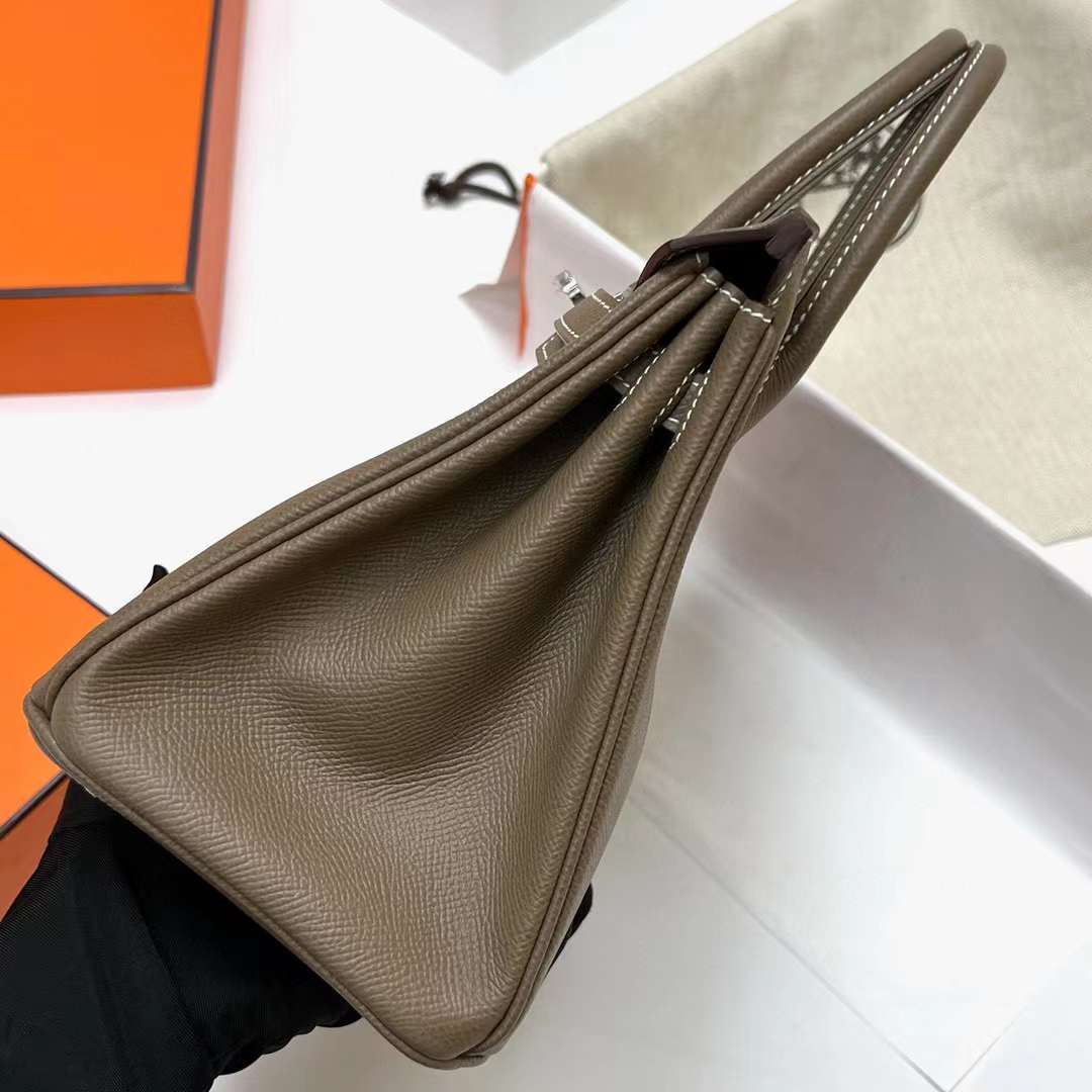 Hermès（爱马仕）Birkin 铂金包 Epsom Ck18 大象灰 银扣 25cm 全手工蜡线缝制 Phw