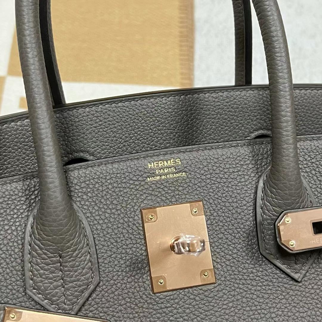 Hermès（爱马仕）Birkin 铂金包 Togo皮 8F 锡器灰 全手工蜡线缝制 玫瑰金扣 30cm