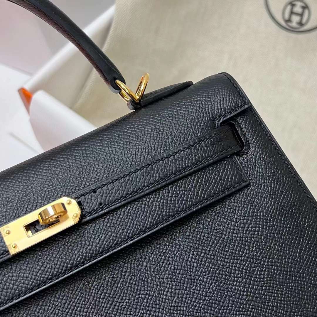 Hermès（爱马仕）Kelly 凯莉包 Epsom Ck89 黑色 金扣 25cm 全手工蜡线缝制 Ghw
