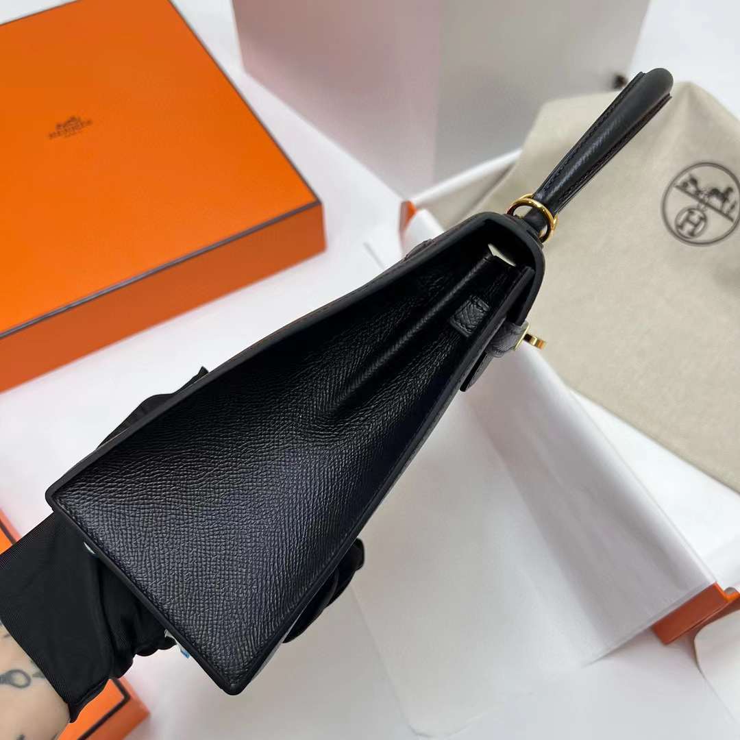 Hermès（爱马仕）Kelly 凯莉包 Epsom Ck89 黑色 金扣 25cm 全手工蜡线缝制 Ghw