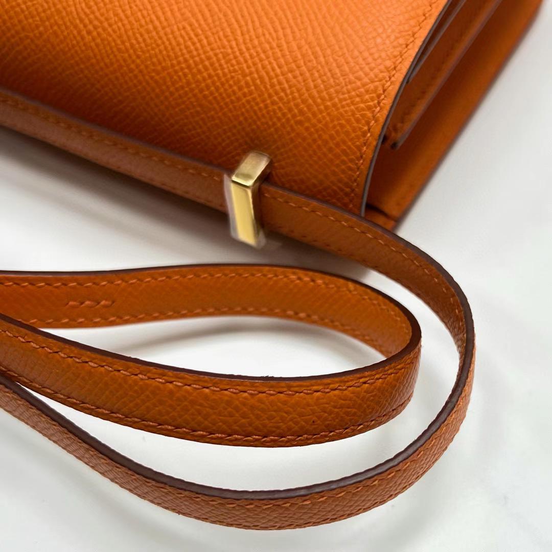 Hermès（爱马仕）Constance 空姐包 Epsom Ck93 橙色 金扣 19cm 全手工蜡线缝制 Ghw
