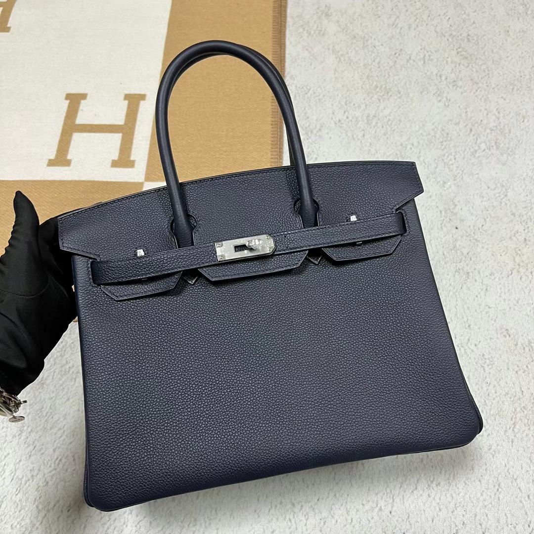 Hermès（爱马仕）Birkin 铂金包 Togo皮 2z 午夜蓝 全手工蜡线缝制 银扣 30cm