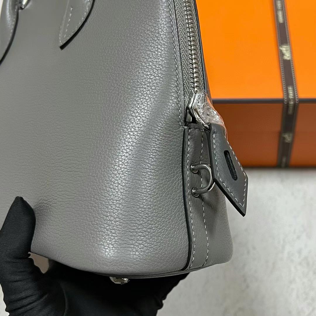 Hermès（爱马仕）Bolide 保龄球包 Evercolor 0L 积雨云灰 银扣 25cm 全手工蜡线缝制