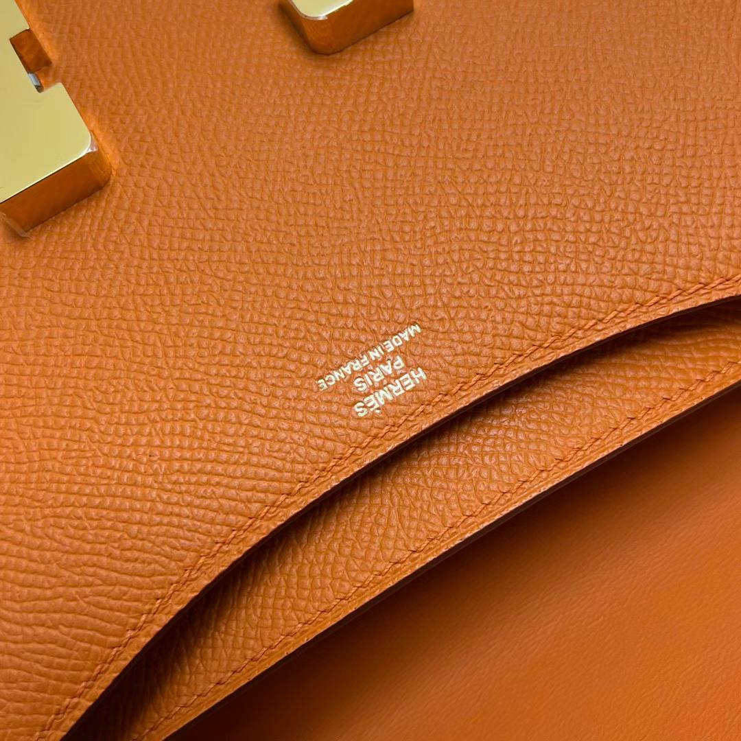 Hermès（爱马仕）Constance 空姐包 Epsom Ck93 橙色 金扣 19cm 全手工蜡线缝制 Ghw