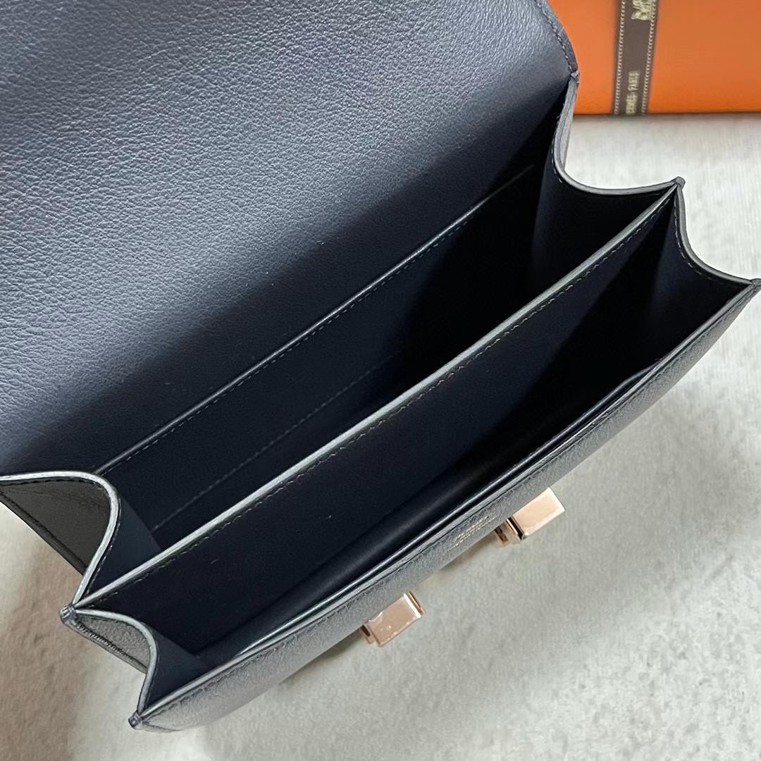 Hermès（爱马仕）Constance 空姐包 Swift Ck76 深海蓝 玫瑰金扣 19cm Rghw 全手工蜡线缝制