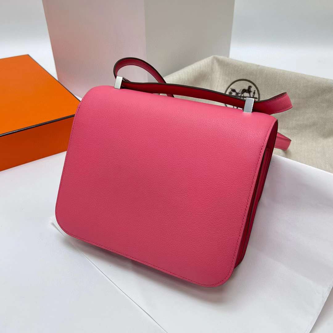 Hermès（爱马仕）Constance 空姐包 Evercolor 8w 新唇膏粉 银扣 24cm 全手工蜡线缝制 Phw