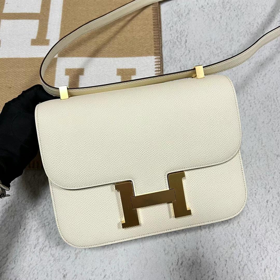 Hermès（爱马仕）Constance 24-1 单层镜子款 Epsom i2 奶油白 全手工蜡线缝制 金扣 24cm
