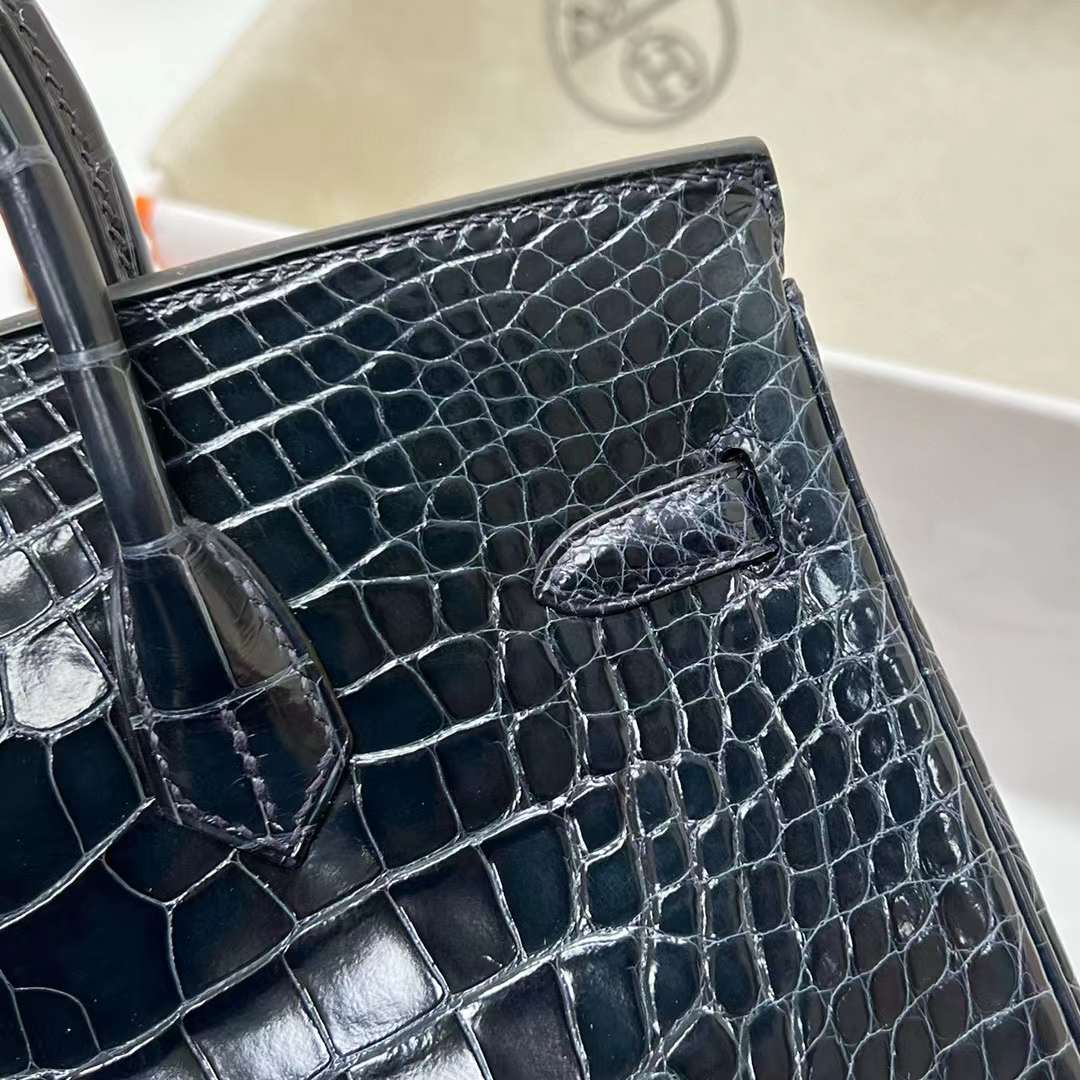 Hermès（爱马仕）Birkin 铂金包 亮面美洲鳄鱼 shiny alligator crocodile（御用原装进口Hcp鳄鱼）ck76 深海蓝 金扣 25cm 全手工蜡线缝制 Phw