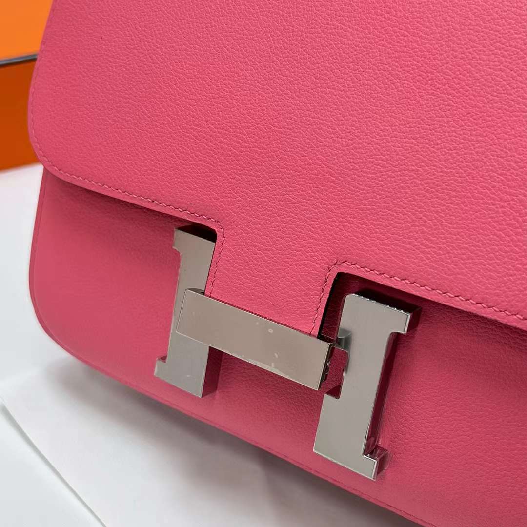 Hermès（爱马仕）Constance 空姐包 Evercolor 8w 新唇膏粉 银扣 24cm 全手工蜡线缝制 Phw