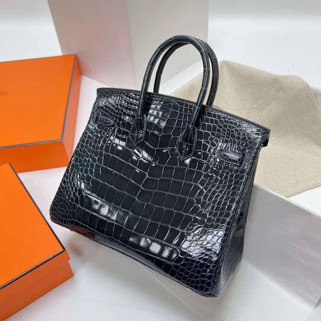 Hermès（爱马仕）Birkin 铂金包 亮面美洲鳄鱼 shiny alligator crocodile（御用原装进口Hcp鳄鱼）ck76 深海蓝 金扣 25cm 全手工蜡线缝制 Phw