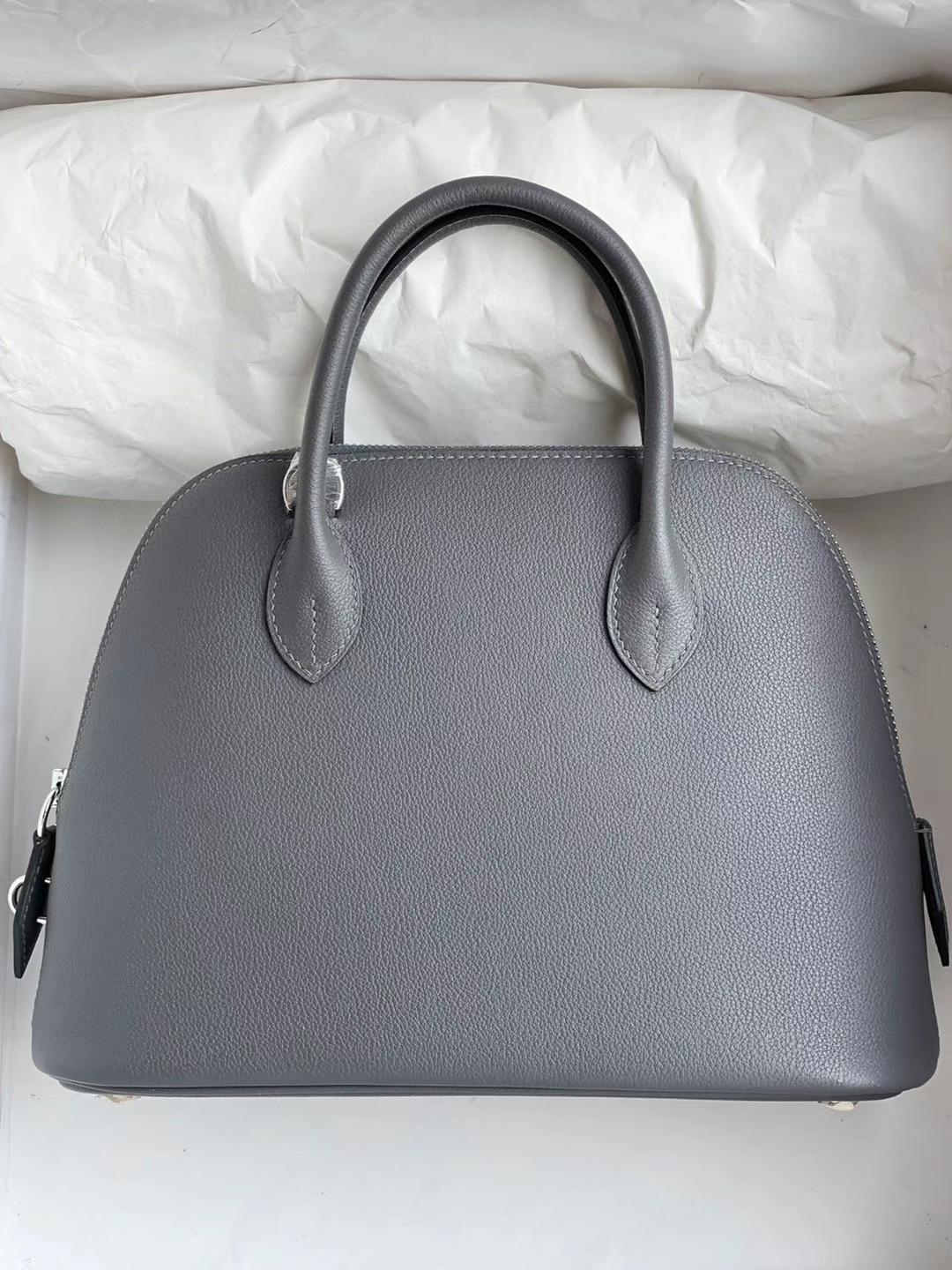 Hermès（爱马仕）Bolide 保龄球包 Evercolor 8F 锡器灰 银扣 25cm 全手工蜡线缝制 Phw Stock
