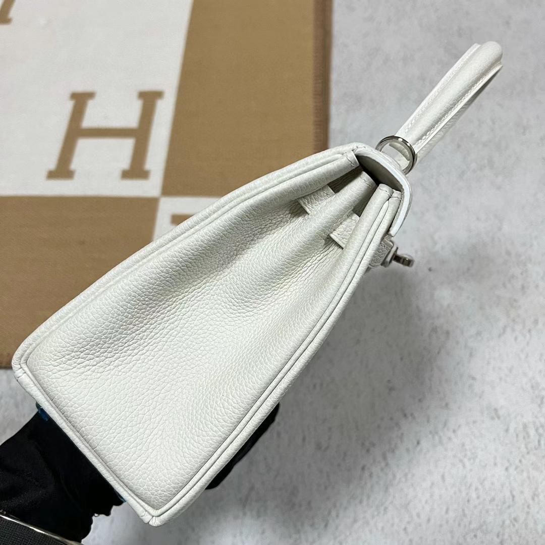 Hermès（爱马仕）Kelly 凯莉包 Togo皮 01 纯白 全手工蜡线缝制 银扣 PHW 25cm