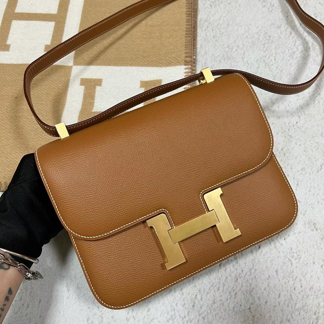 Hermès（爱马仕）Constance 24-1 单层镜子款 Epsom Ck37 金棕色 全手工蜡线缝制 金扣 24cm