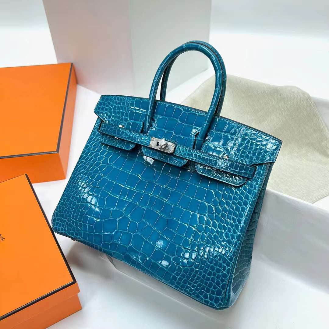 Hermès（爱马仕）Birkin 铂金包 亮面美洲鳄鱼 shiny alligator crocodile（御用原装进口Hcp鳄鱼）7w 伊兹密尔蓝 银扣 25cm 全手工蜡线缝制