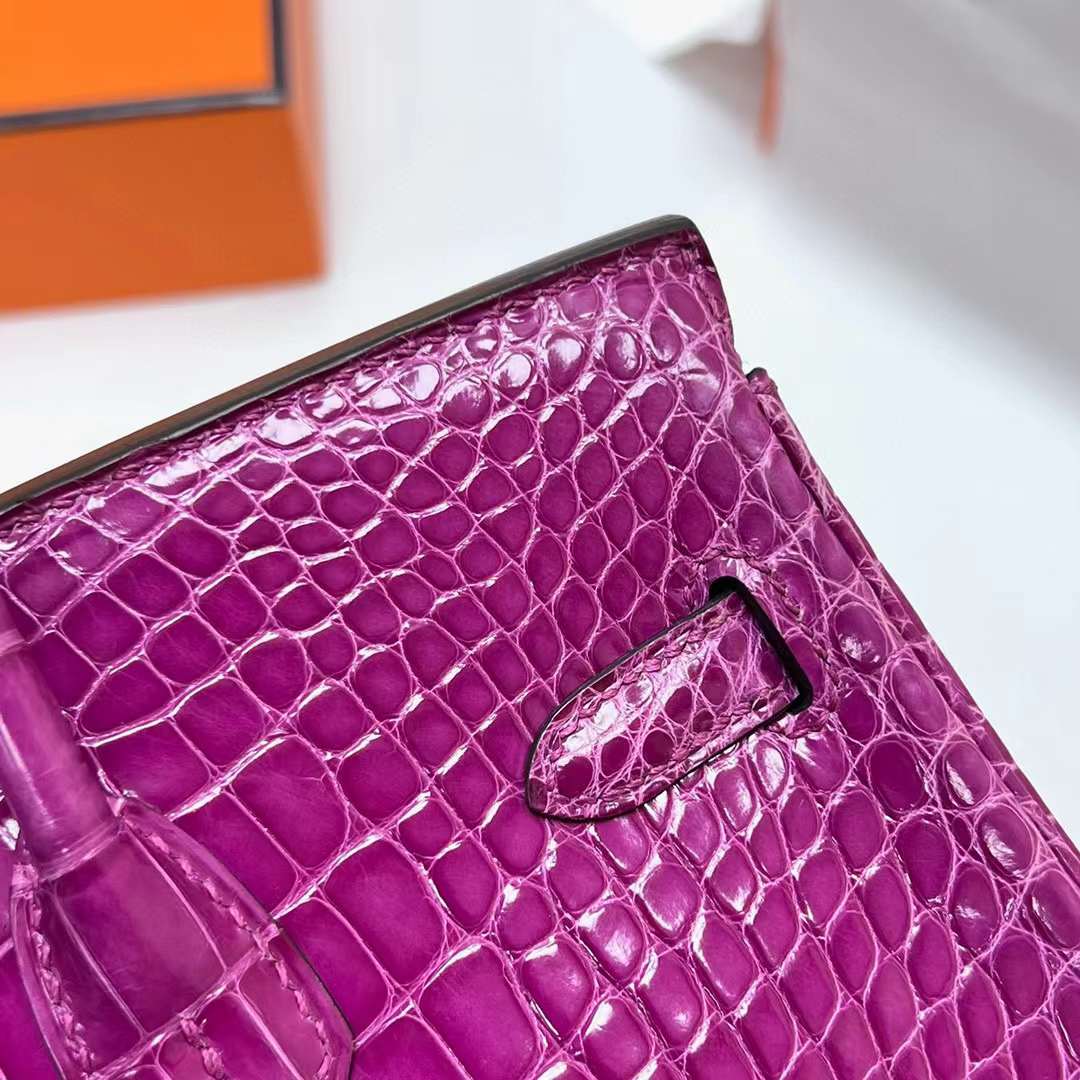 Hermès（爱马仕）Birkin 铂金包 亮面美洲鳄鱼 shiny alligator crocodile（御用原装进口Hcp鳄鱼）j5 天方夜谭粉紫 银扣 25cm 全手工蜡线缝制 Phw