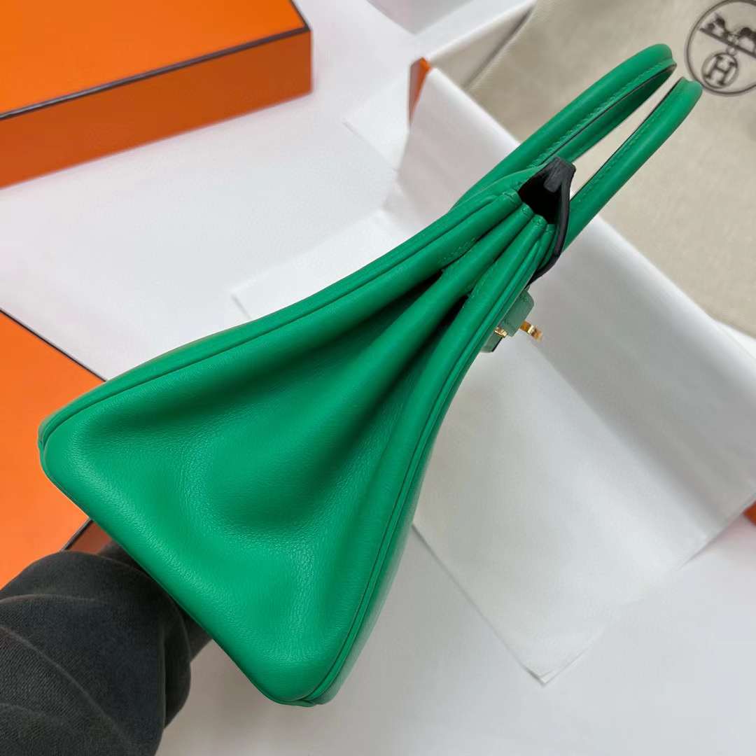 Hermès（爱马仕）Birkin 铂金包 进口Swift皮 6W 薄荷绿 金扣 25cm 全手工蜡线缝制 Ghw