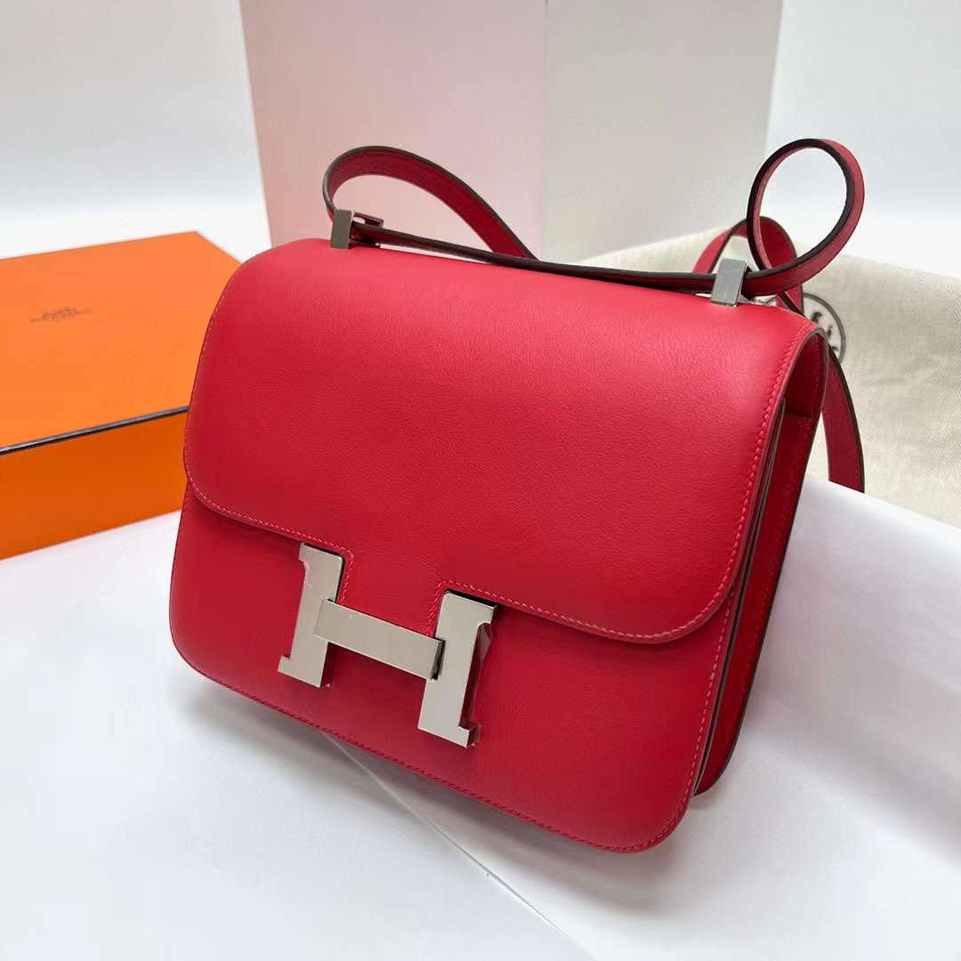 Hermès（爱马仕）Constance 空姐包 Swift S5 番茄红 银扣 24cm 全手工蜡线缝制 Phw