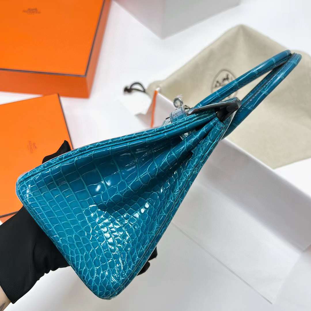 Hermès（爱马仕）Birkin 铂金包 亮面美洲鳄鱼 shiny alligator crocodile（御用原装进口Hcp鳄鱼）7w 伊兹密尔蓝 银扣 25cm 全手工蜡线缝制