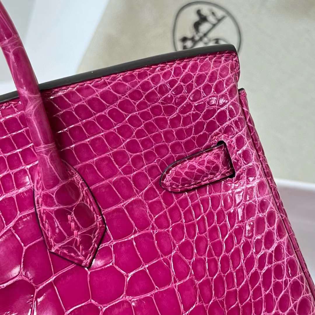 Hermès（爱马仕）Birkin 铂金包 亮面美洲鳄鱼 shiny alligator crocodile（御用原装进口Hcp鳄鱼）j5 桃粉色 金扣 25cm 全手工蜡线缝制 Ghw