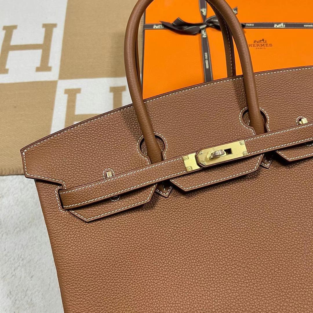 Hermès（爱马仕）Birkin 铂金包 Togo皮 Ck37 金棕色 金扣 35cm 全手工蜡线缝制 Ghw