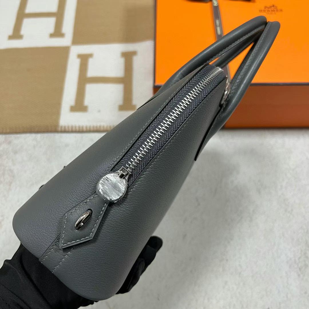 Hermès（爱马仕）Bolide 保龄球包 Evercolor 8F 锡器灰 银扣 25cm 全手工蜡线缝制 Phw Stock