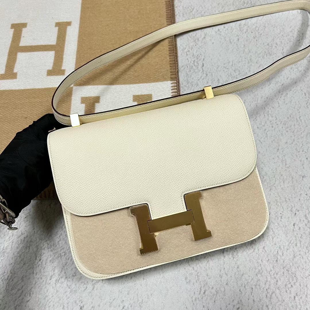 Hermès（爱马仕）Constance 24-1 单层镜子款 Epsom i2 奶油白 全手工蜡线缝制 金扣 24cm