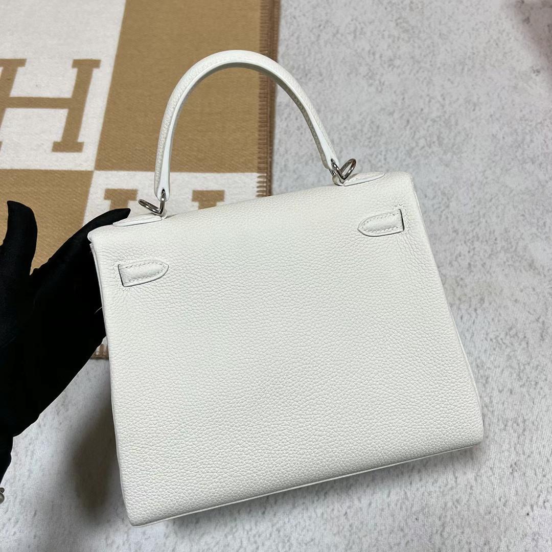 Hermès（爱马仕）Kelly 凯莉包 Togo皮 01 纯白 全手工蜡线缝制 银扣 PHW 25cm