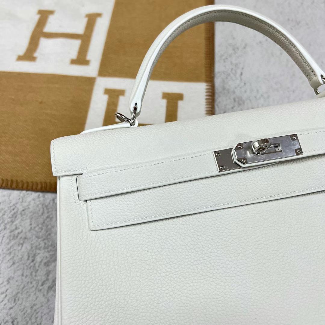 Hermès（爱马仕）Kelly 凯莉包 Togo皮 01 纯白 银扣 32cm