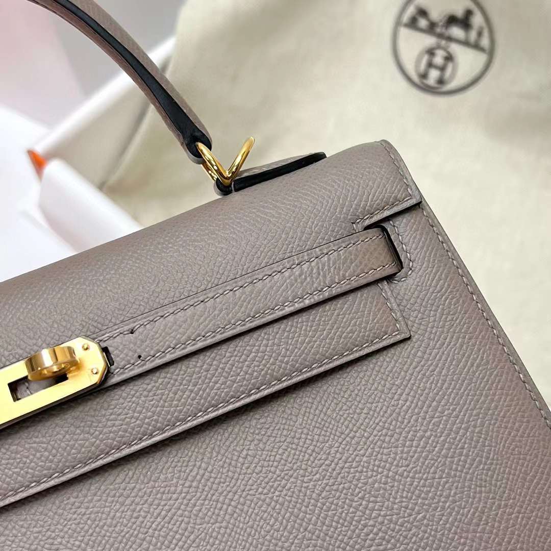 Hermès（爱马仕）Kelly 凯莉包 Epsom M8 沥青灰 金扣 25cm 全手工蜡线缝制 Ghw
