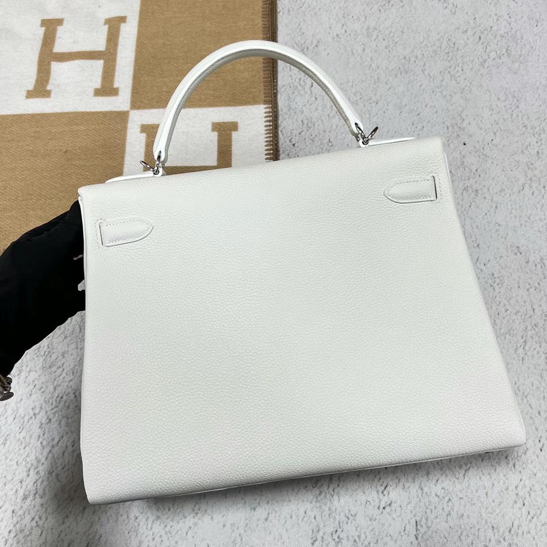 Hermès（爱马仕）Kelly 凯莉包 Togo皮 01 纯白 银扣 32cm