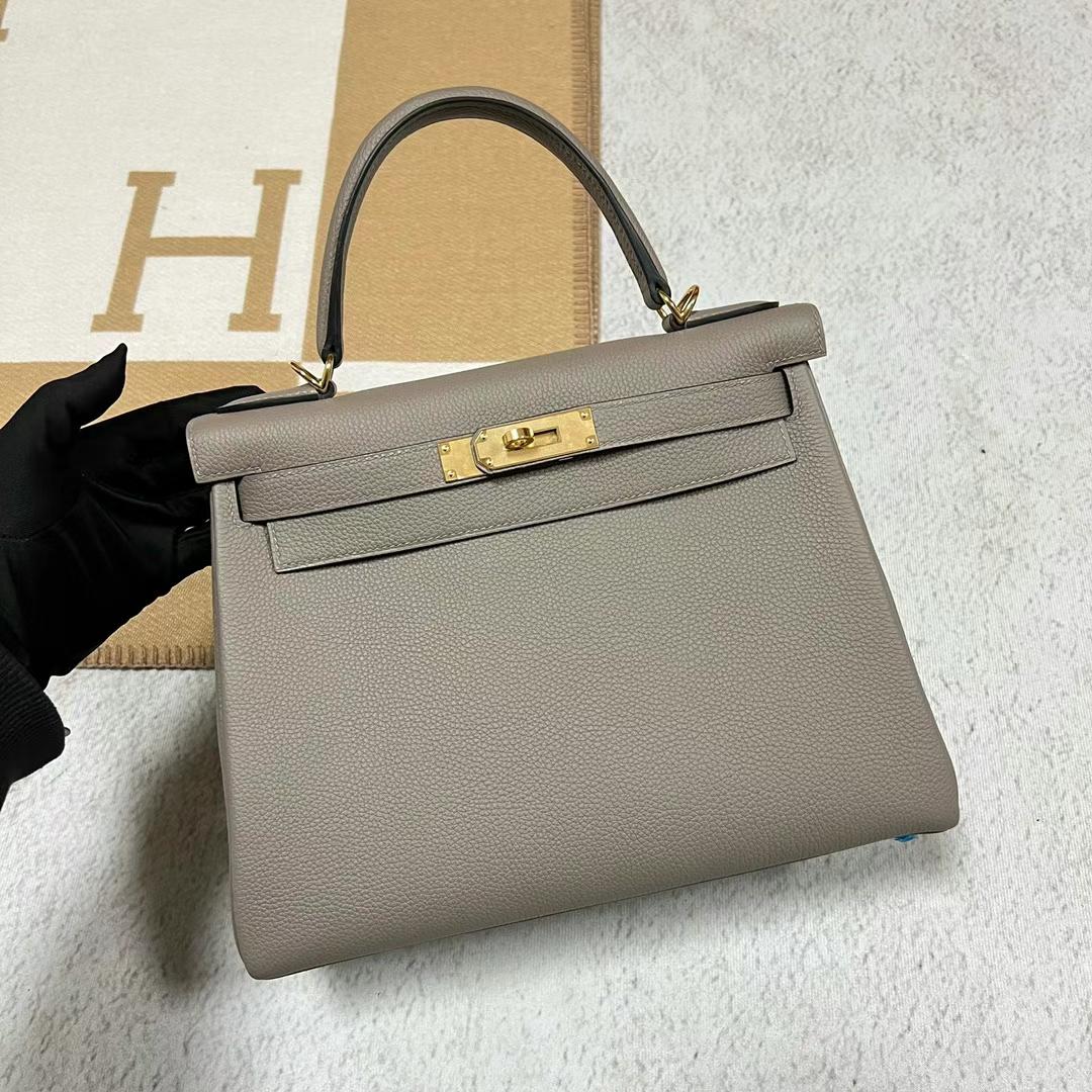 Hermès（爱马仕）Kelly 凯莉包 Togo皮 M8 沥青灰 全手工蜡线缝制 Ghw 金扣 28cm