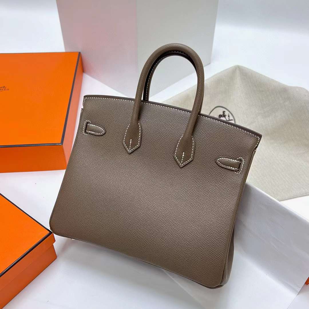 Hermès（爱马仕）Birkin 铂金包 Epsom Ck18 大象灰 银扣 25cm 全手工蜡线缝制 Phw