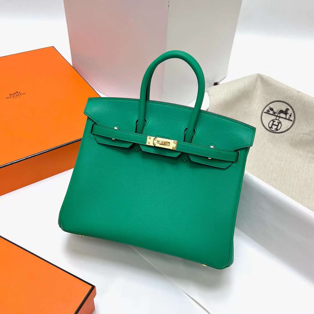 Hermès（爱马仕）Birkin 铂金包 进口Swift皮 6W 薄荷绿 金扣 25cm 全手工蜡线缝制 Ghw