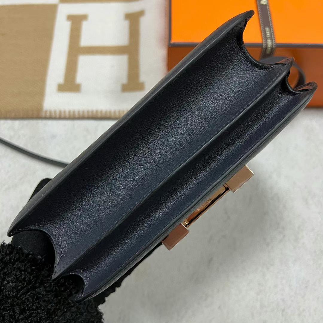 Hermès（爱马仕）Constance 空姐包 Swift Ck76 深海蓝 玫瑰金扣 19cm Rghw 全手工蜡线缝制