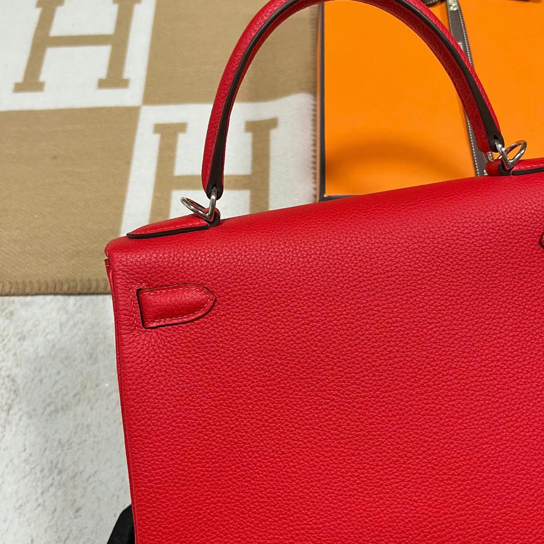 Hermès（爱马仕）Kelly 凯莉包 Togo皮 S3 心红色 银扣 28cm 全手工蜡线缝制 Phw