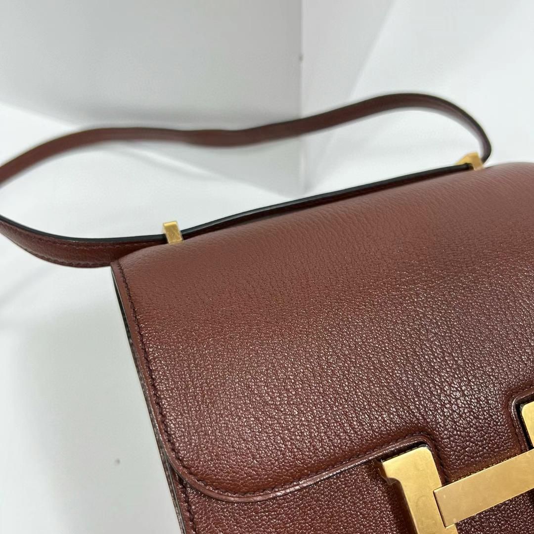Hermès（爱马仕）Constance 空姐包 Chevre Ck41 哈瓦那色 内拼 乌木色 全手工蜡线缝制 金扣 PHW 19cm