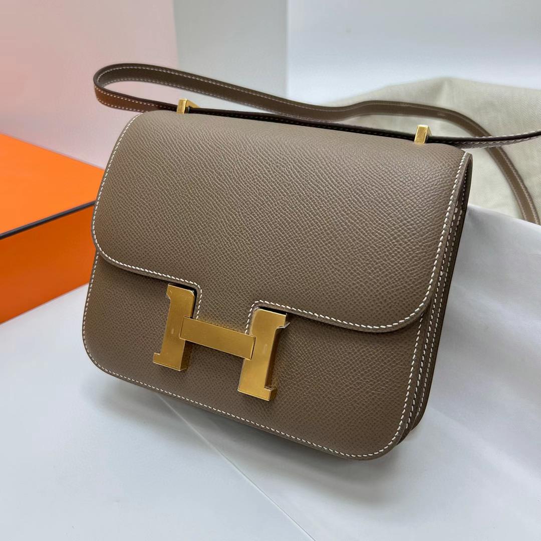 Hermès（爱马仕）Constance 空姐包 Epsom Ck18 大象灰 金扣 19cm 全手工蜡线缝制 Ghw