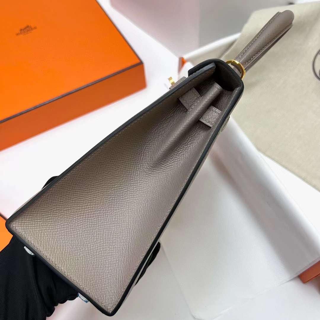 Hermès（爱马仕）Kelly 凯莉包 Epsom M8 沥青灰 金扣 25cm 全手工蜡线缝制 Ghw