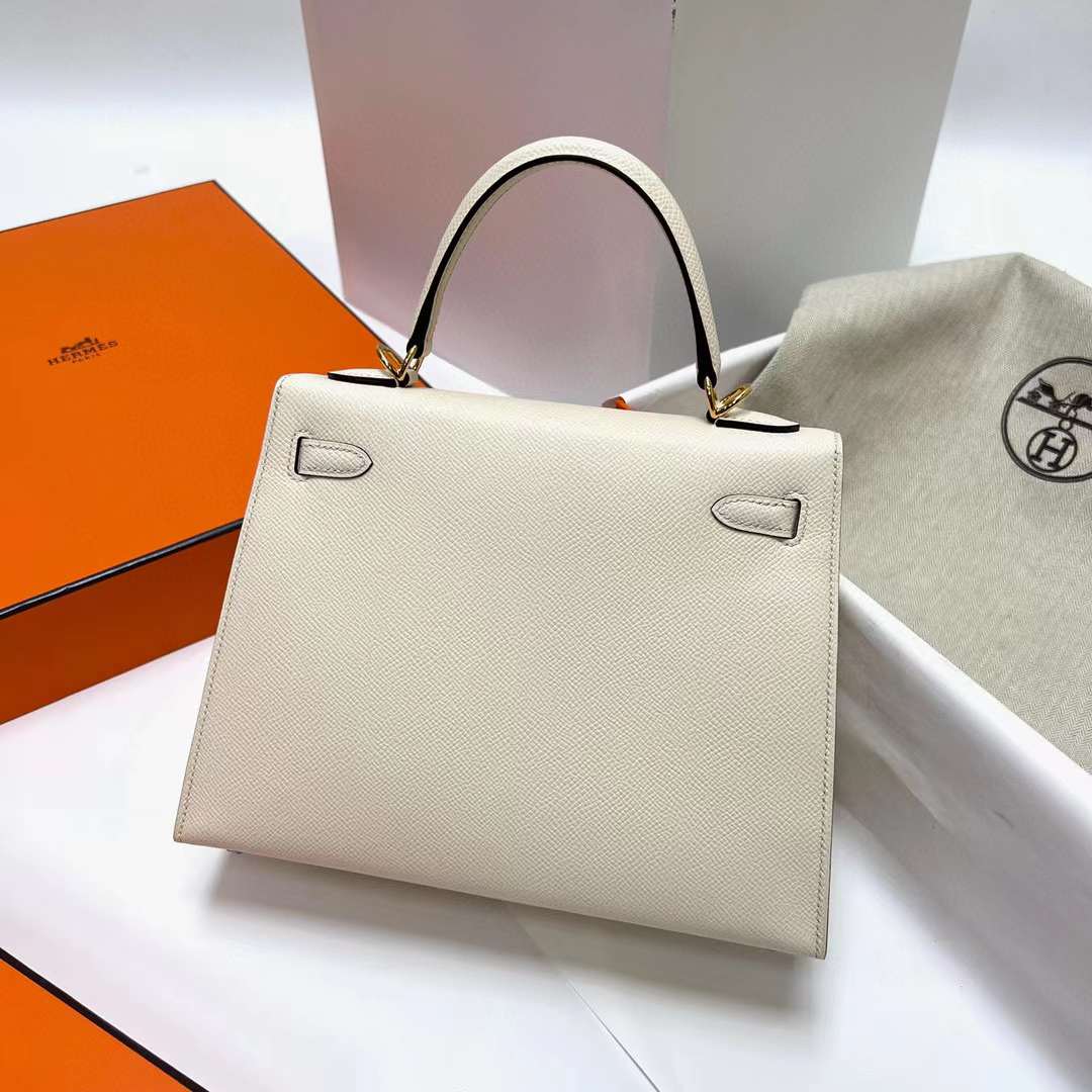 Hermès（爱马仕）Kelly 凯莉包 Epsom i2 奶油白 金扣 25cm 全手工蜡线缝制 Ghw
