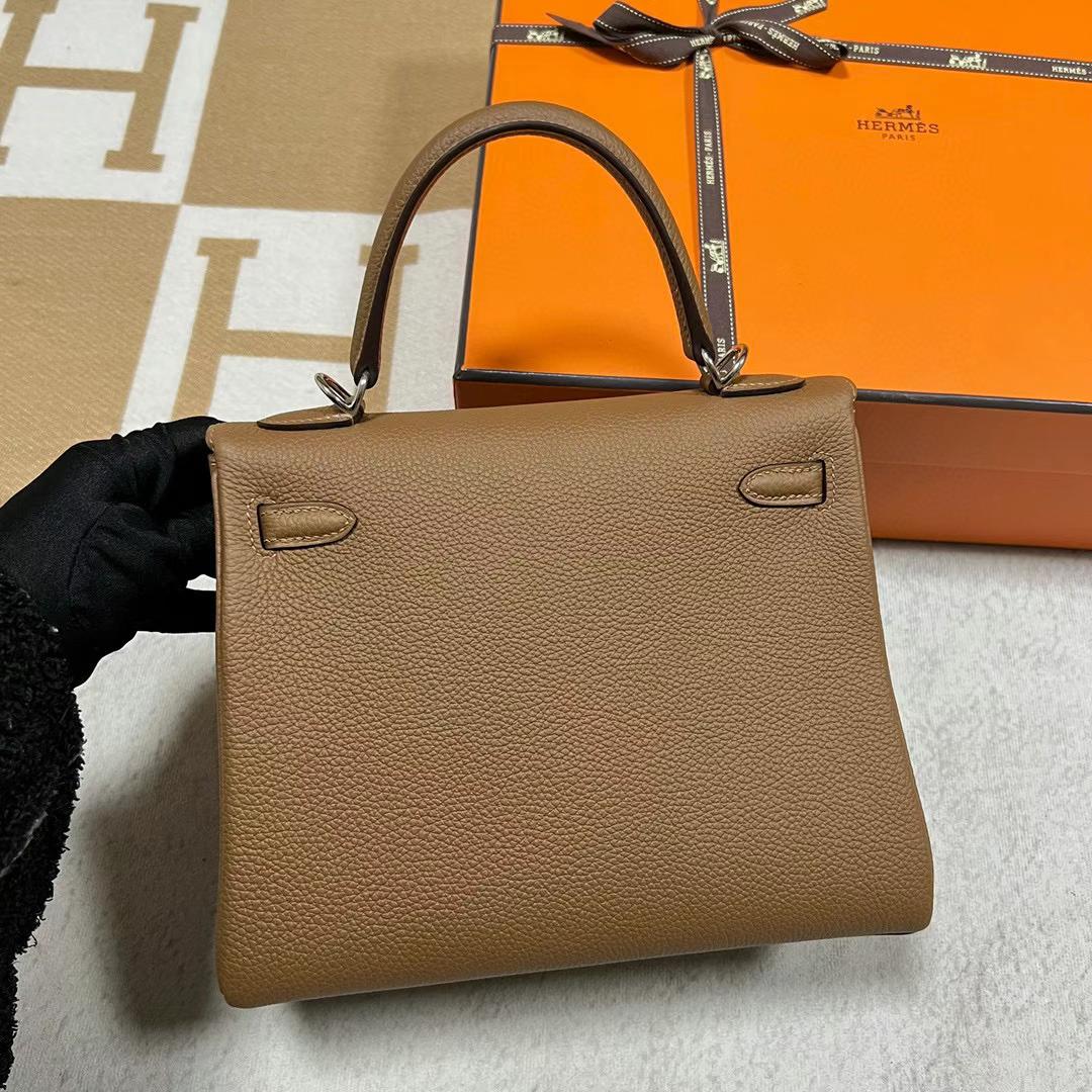 Hermès（爱马仕）Kelly 凯莉包 Togo皮 3G 栗子棕 内拼 0D 墨西哥粉 银扣 25cm 全手工蜡线缝制
