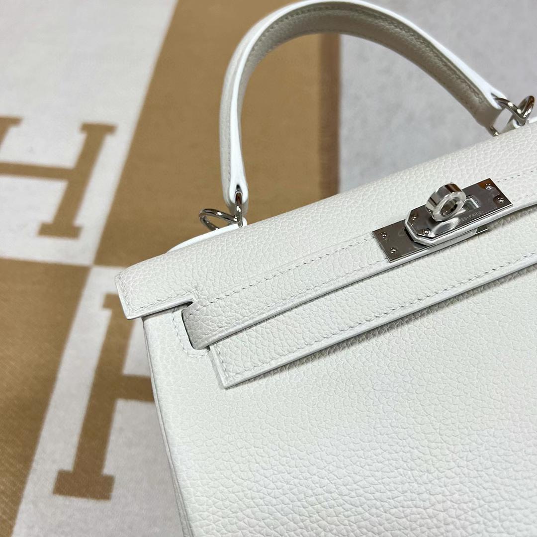 Hermès（爱马仕）Kelly 凯莉包 Togo皮 01 纯白 全手工蜡线缝制 银扣 PHW 25cm