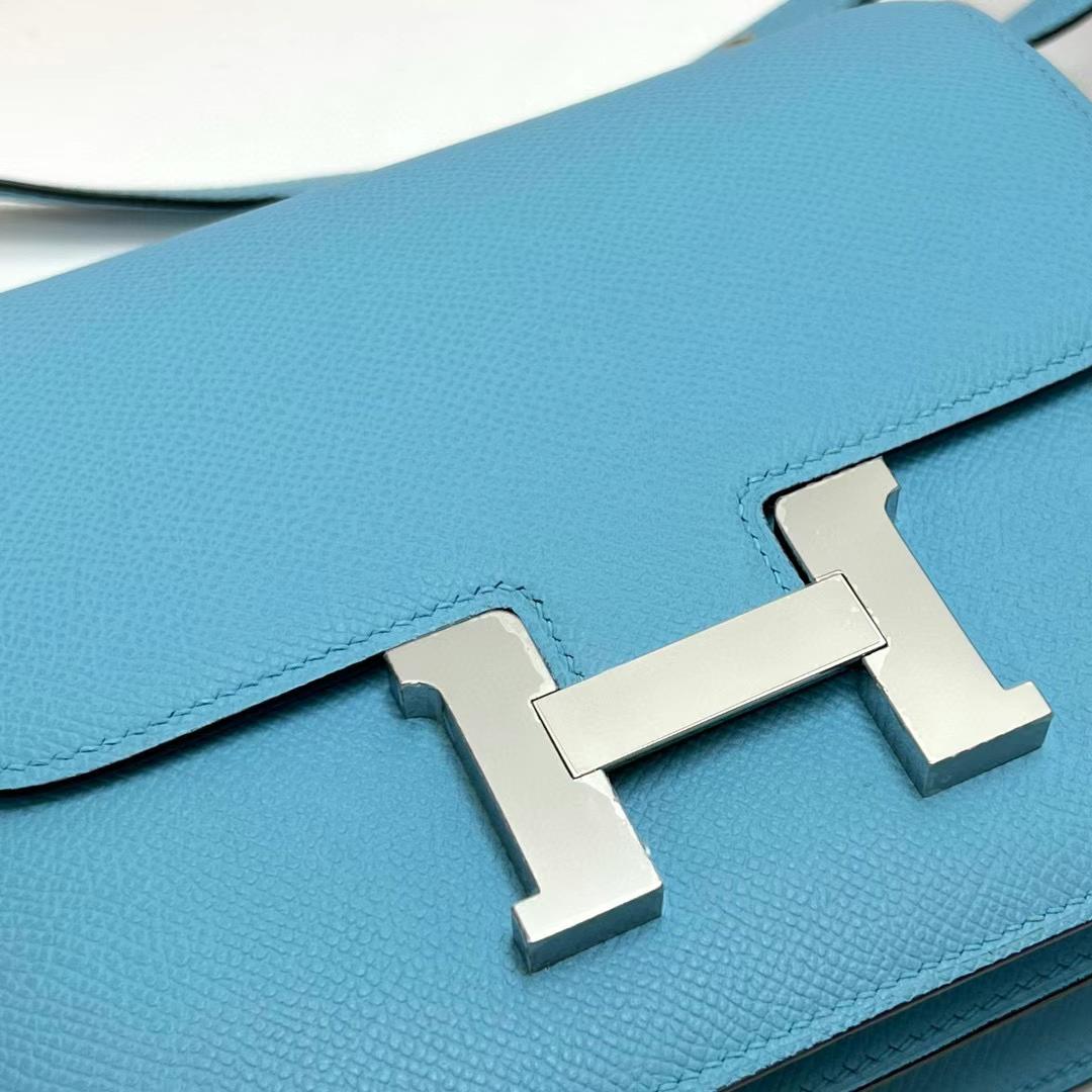 Hermès（爱马仕）Constance 空姐包 Epsom 7N 糖果蓝 银扣 19cm 全手工蜡线缝制 Phw