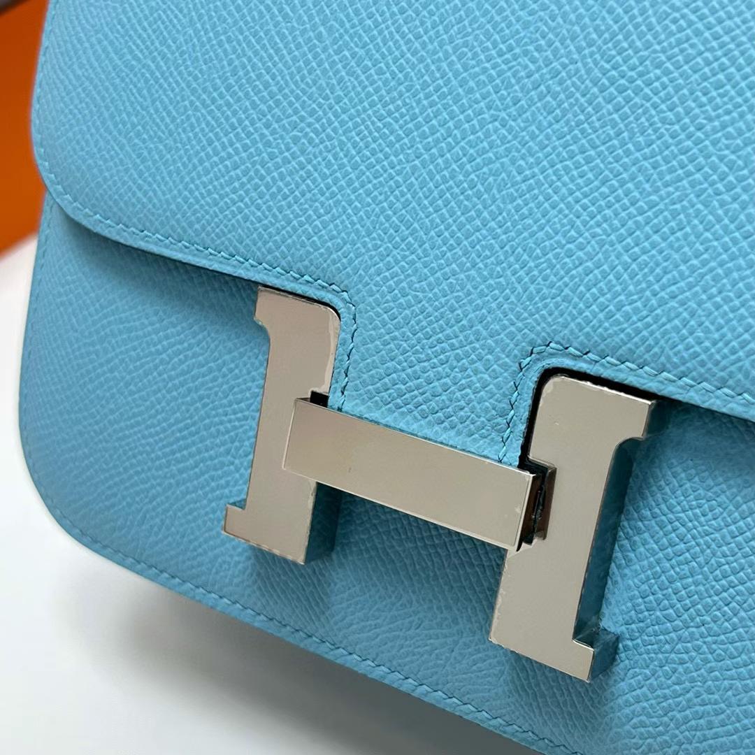 Hermès（爱马仕）Constance 空姐包 Epsom 7N 糖果蓝 银扣 19cm 全手工蜡线缝制 Phw