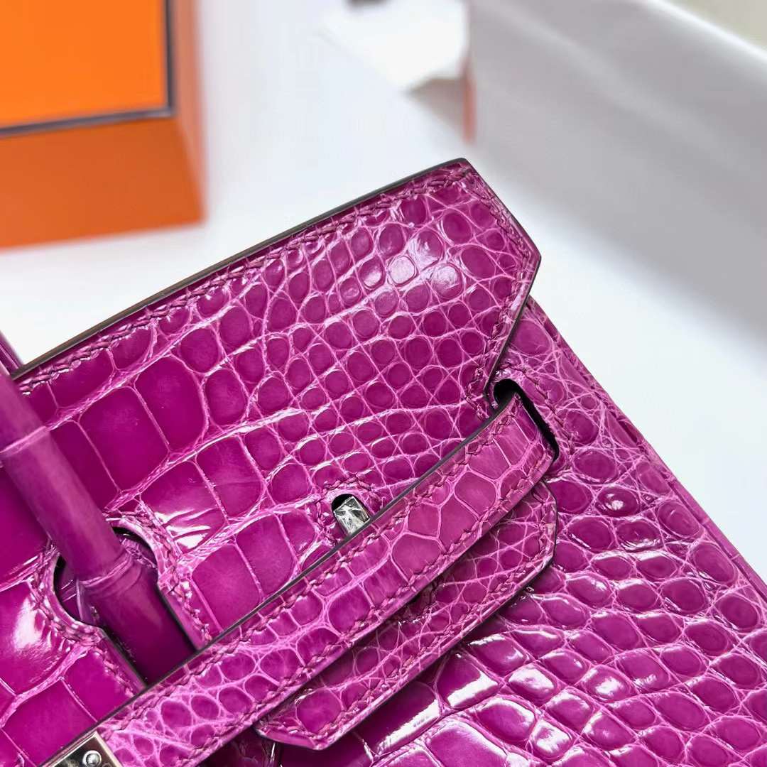 Hermès（爱马仕）Birkin 铂金包 亮面美洲鳄鱼 shiny alligator crocodile（御用原装进口Hcp鳄鱼）j5 天方夜谭粉紫 银扣 25cm 全手工蜡线缝制 Phw