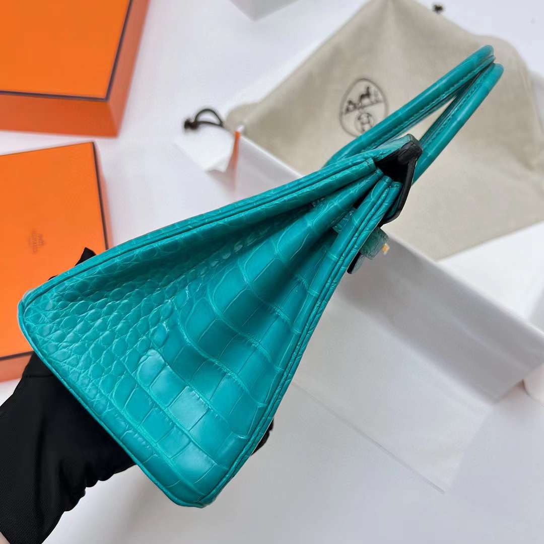 Hermès（爱马仕）Birkin 铂金包 雾面美洲鳄鱼 matte alligator crocodile（御用原装进口Hcp鳄鱼）7F 孔雀蓝 金扣 25cm 全手工蜡线缝制 ghw