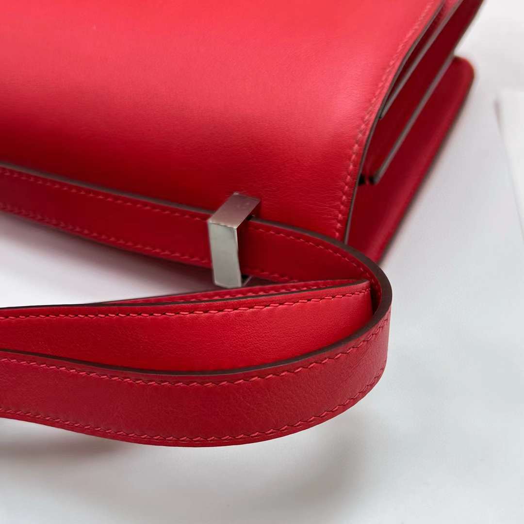 Hermès（爱马仕）Constance 空姐包 Swift S5 番茄红 银扣 24cm 全手工蜡线缝制 Phw