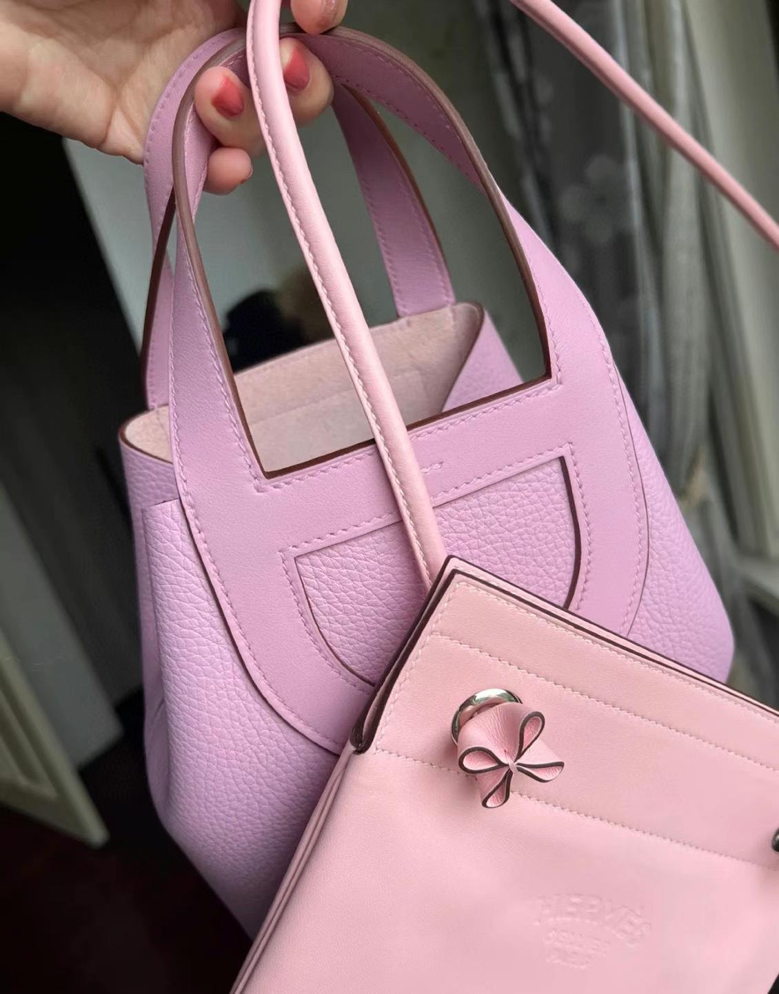 Hermès（爱马仕）新品 New In-the-loop 猪鼻子菜篮子 Togo X9 锦葵紫 银扣 18cm